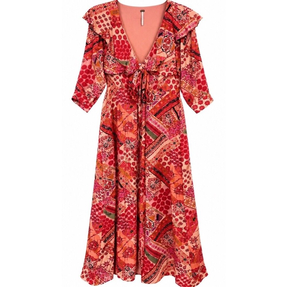 Free People Lennon Maxi Dress Large Primrose Patchwork Ruffle Fall Boho Viscose